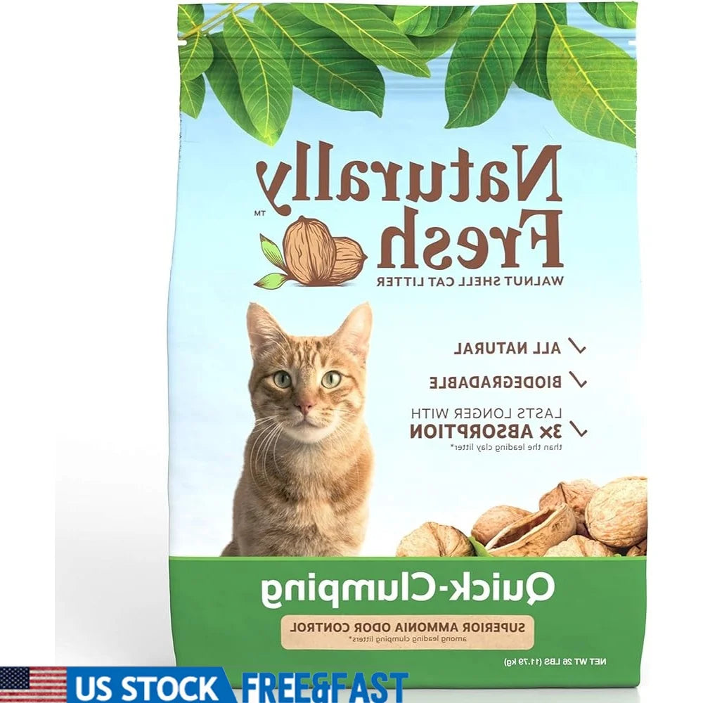 Walnut Shell Cat Litter 26lbs Unscented Odor Control Easy Scooping Low Tracking Super Absorbent Natural Upcycled Eco-Friendly