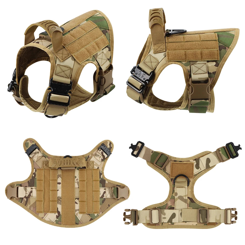 Military Large Dog Harness Collar Leash Bags Patches Set Pet Malinois Training Vests Tactical Dogs Harnesses Accessories
