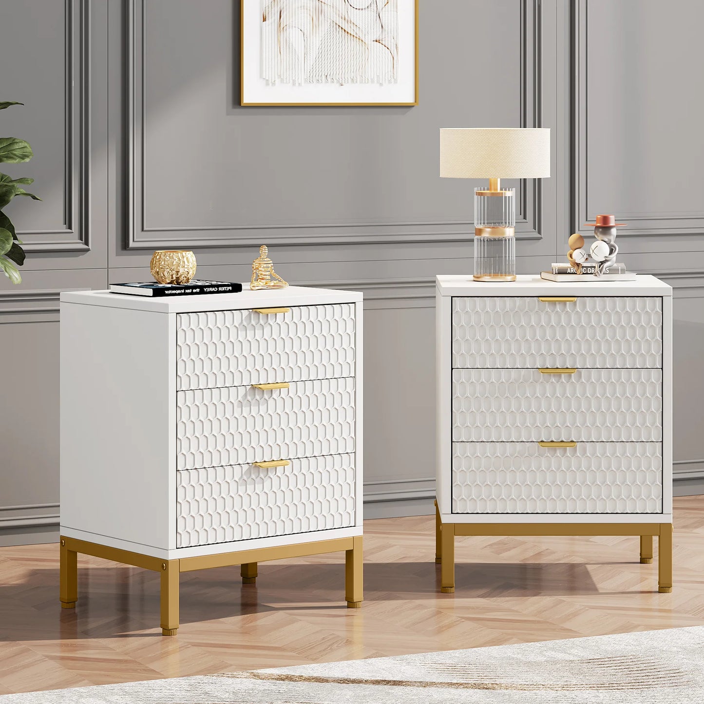 Tribesigns Modern Nightstand, 65.5 cm Tall Bedside Table with 3 Drawers, Contemporary End Side Table with Storage