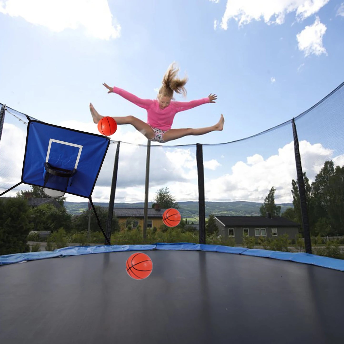 1 Set Trampoline Basketball Hoop with 3 Mini Balls And Pump Weatherproof Easy to Assemble Kids Entertainment Sport Trampoline Ac