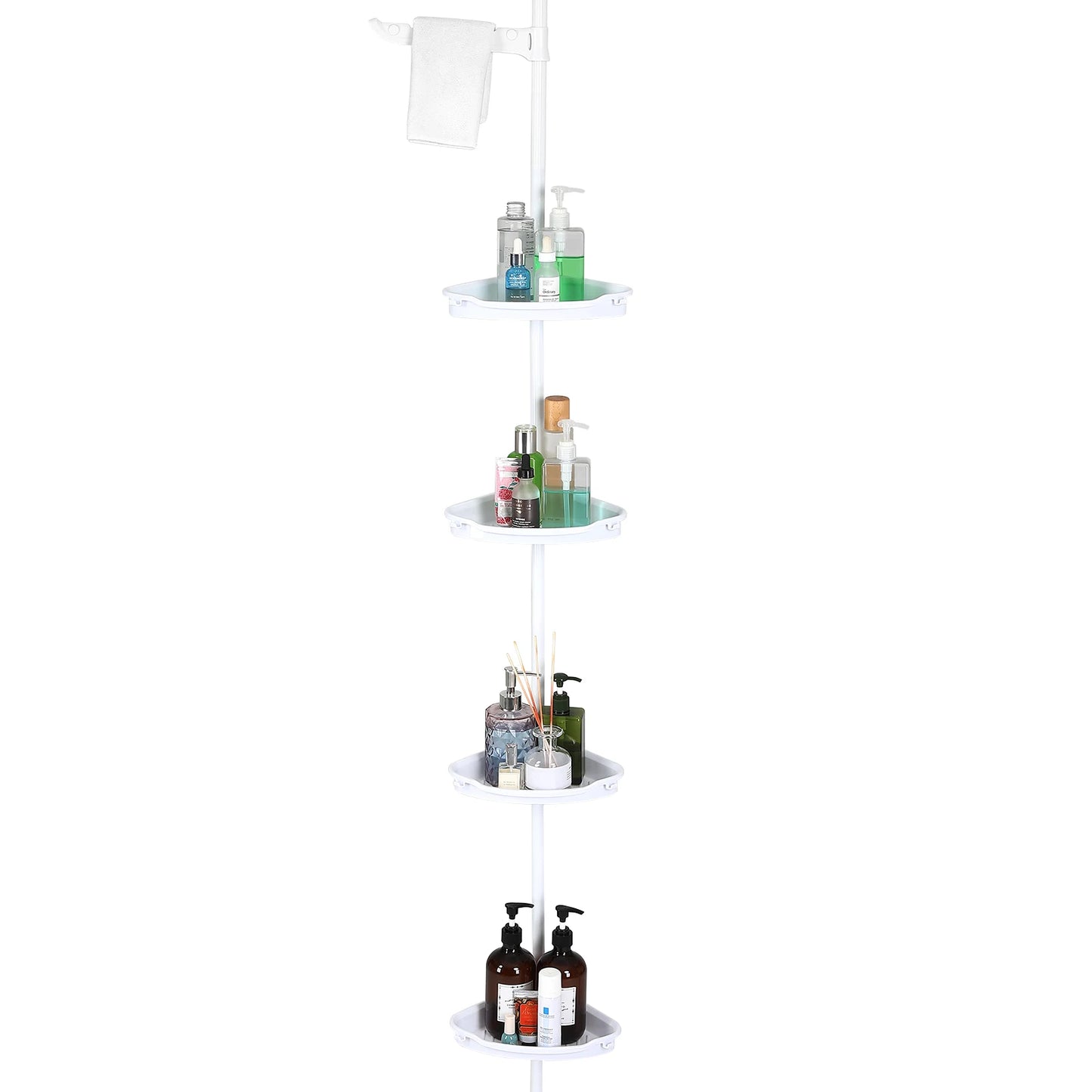 Corner Shower Caddy Tension Pole Home Tension Pole Shower Caddy With 4 Basket Shelves With Towel Bars,4-Tier Bathroom Accessory