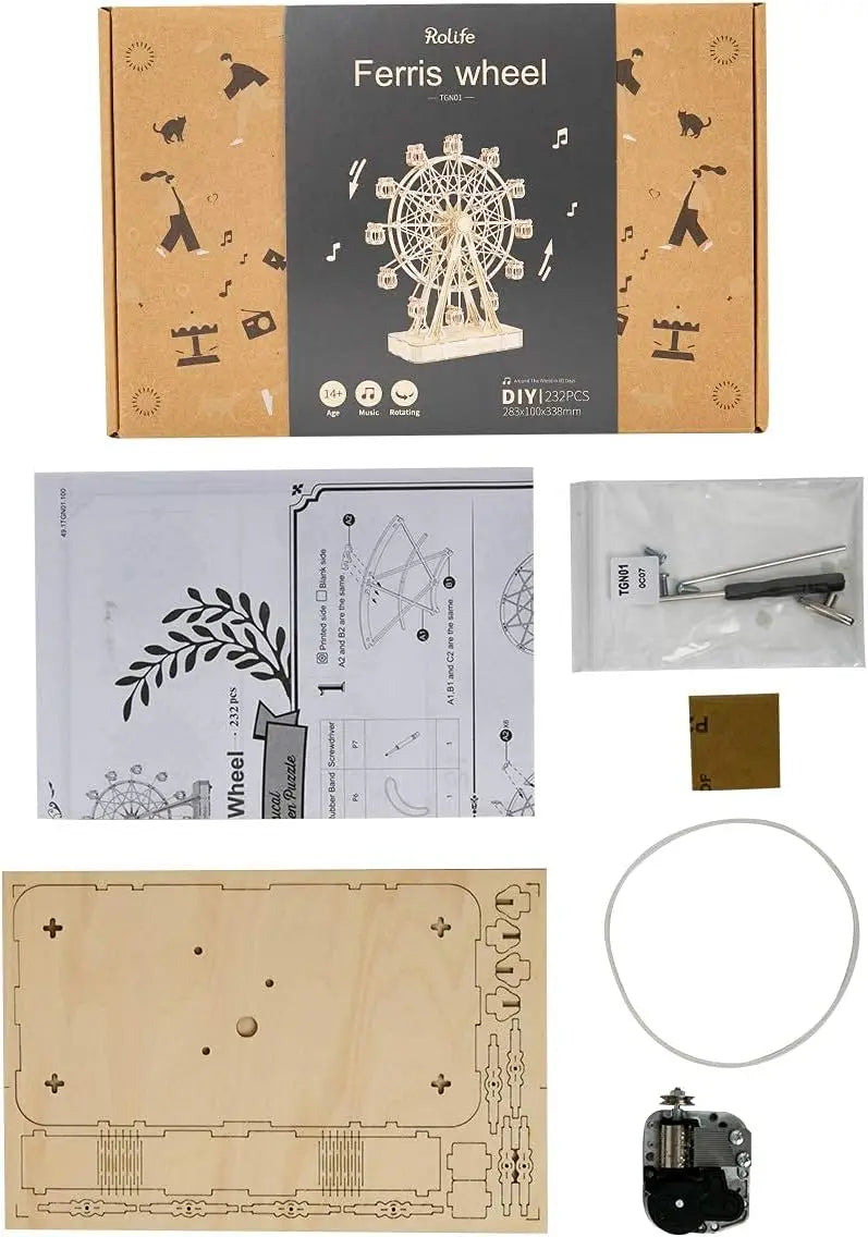 Robotime Rolife 3D Puzzle Ferris Wheel Music Box Box Model Kit with Music for Children and Adults Crafts Adults Women 3D Puzzle