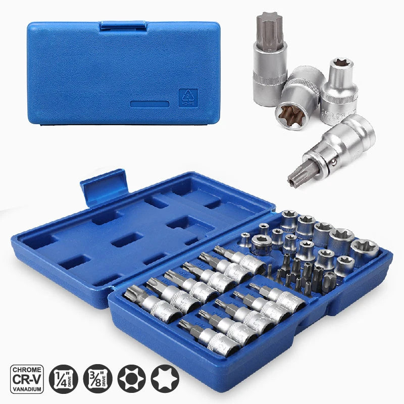 Top Quality 34 in 1 Torx Star Socket and Bit Set Male/Female Electronic Safety Drill Driver Handheld Tool Torque Star Socket