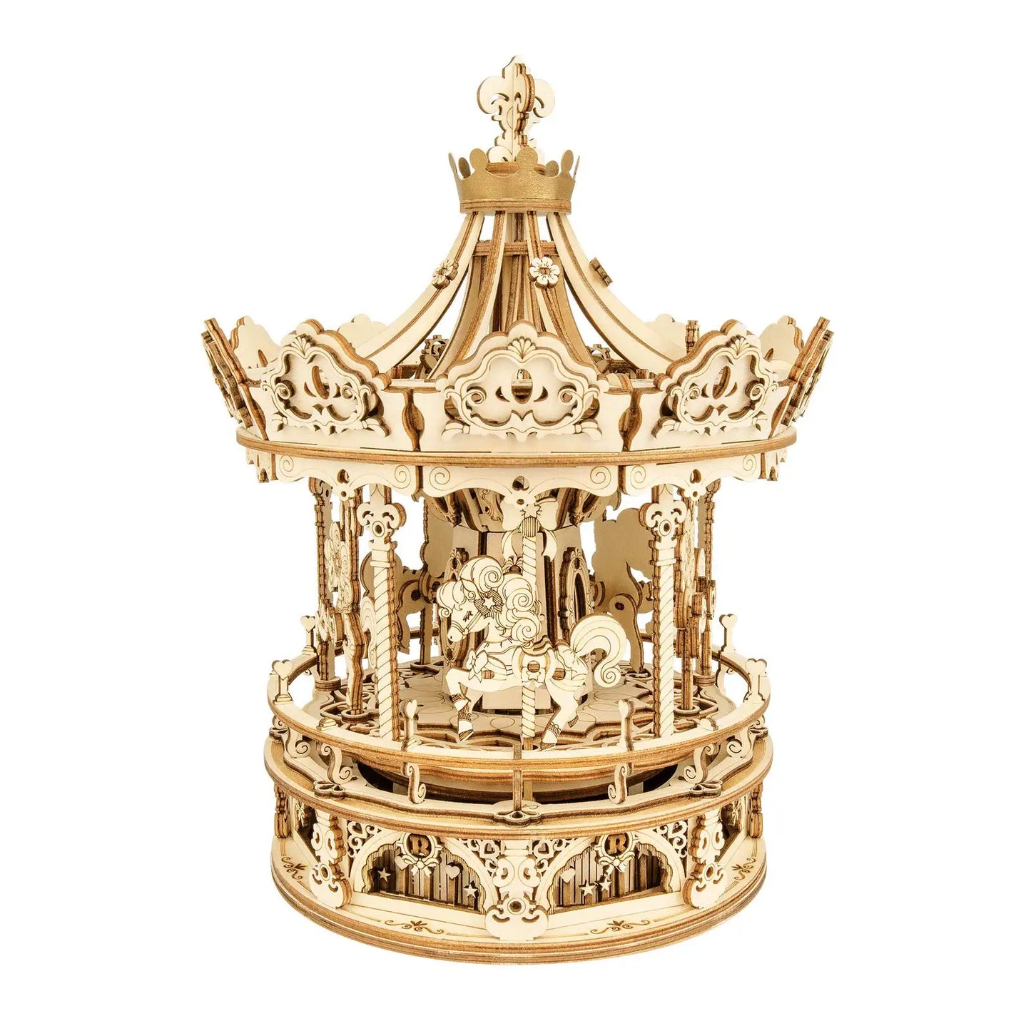 Robotime 3D Wooden Puzzle 336pcs Rotatable DIY Romantic Carousel Game Gift for Children Kids Adult AMK62 Assembly Music Box Toy