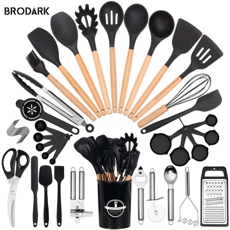 44pcs Premium Silicone Kitchen Utensil Set With Wooden Handles