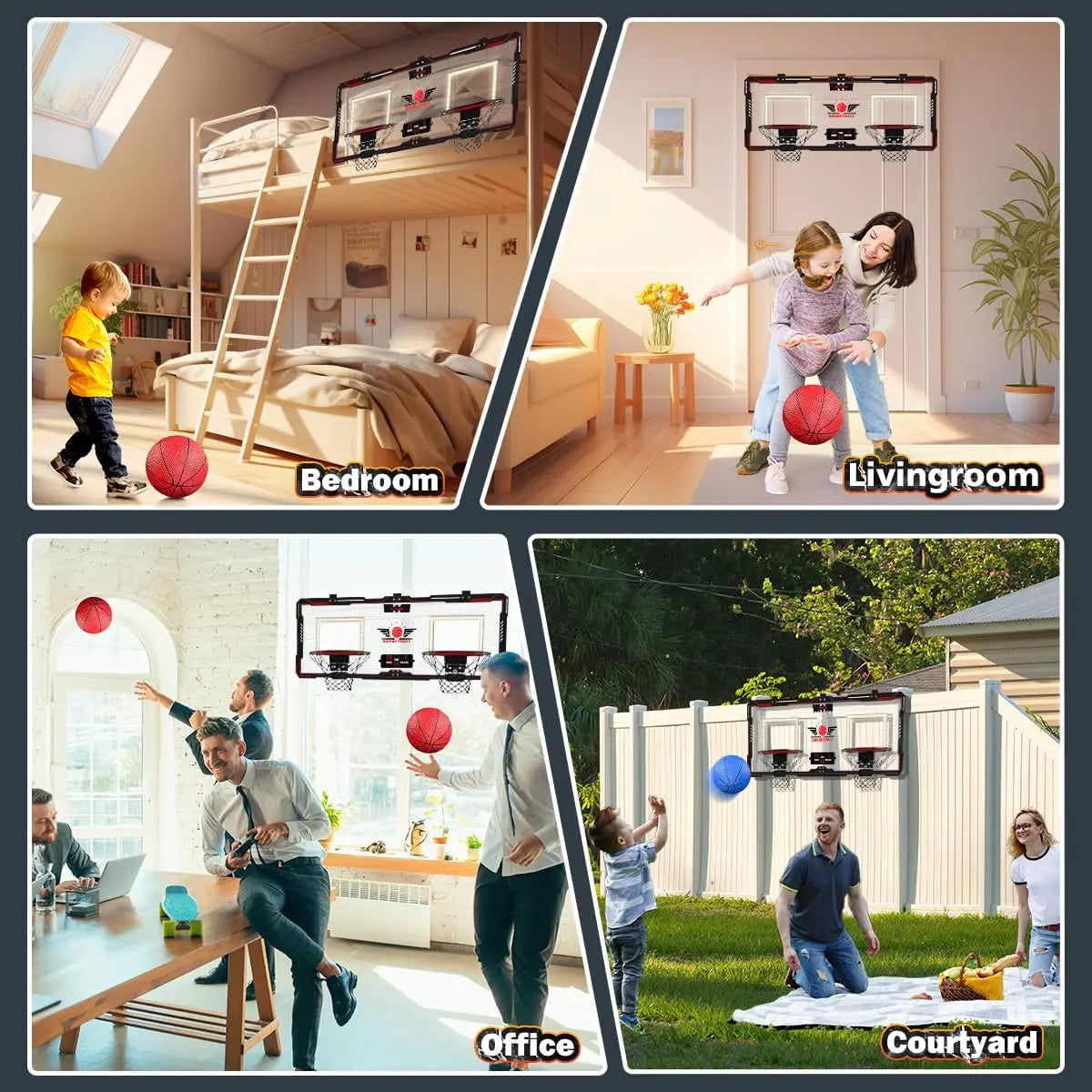 VATOS 2x Basketball Hoop Indoor Outdoor Electric Basketball Mini Scoreboard 4x Balls Toy Gift for Kids Boys Girls Sports Game
