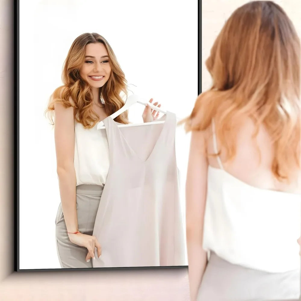 Black Bathroom Mirror Wall, 60x36 Inch Rectangle Mirrors with Metal Frame, Modern Vanity Wall Mirror Decor for Entryway Hangs