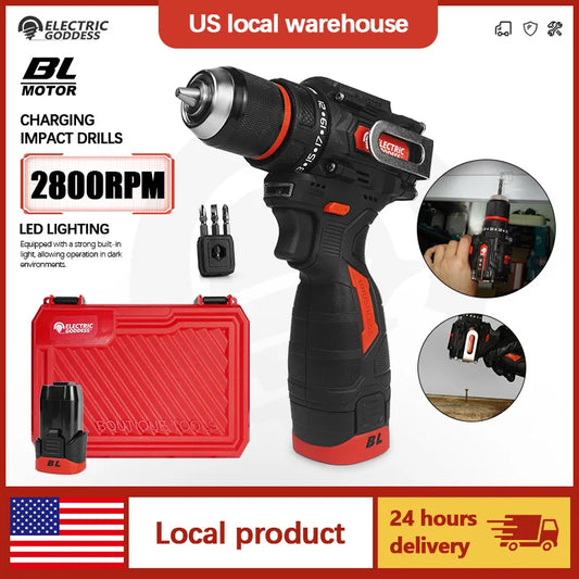 280NM 16.8V Brushless Electric Drill Cordless Screwdriver Electric Drill Battery Set Household Multi-functional DIY Power Tools