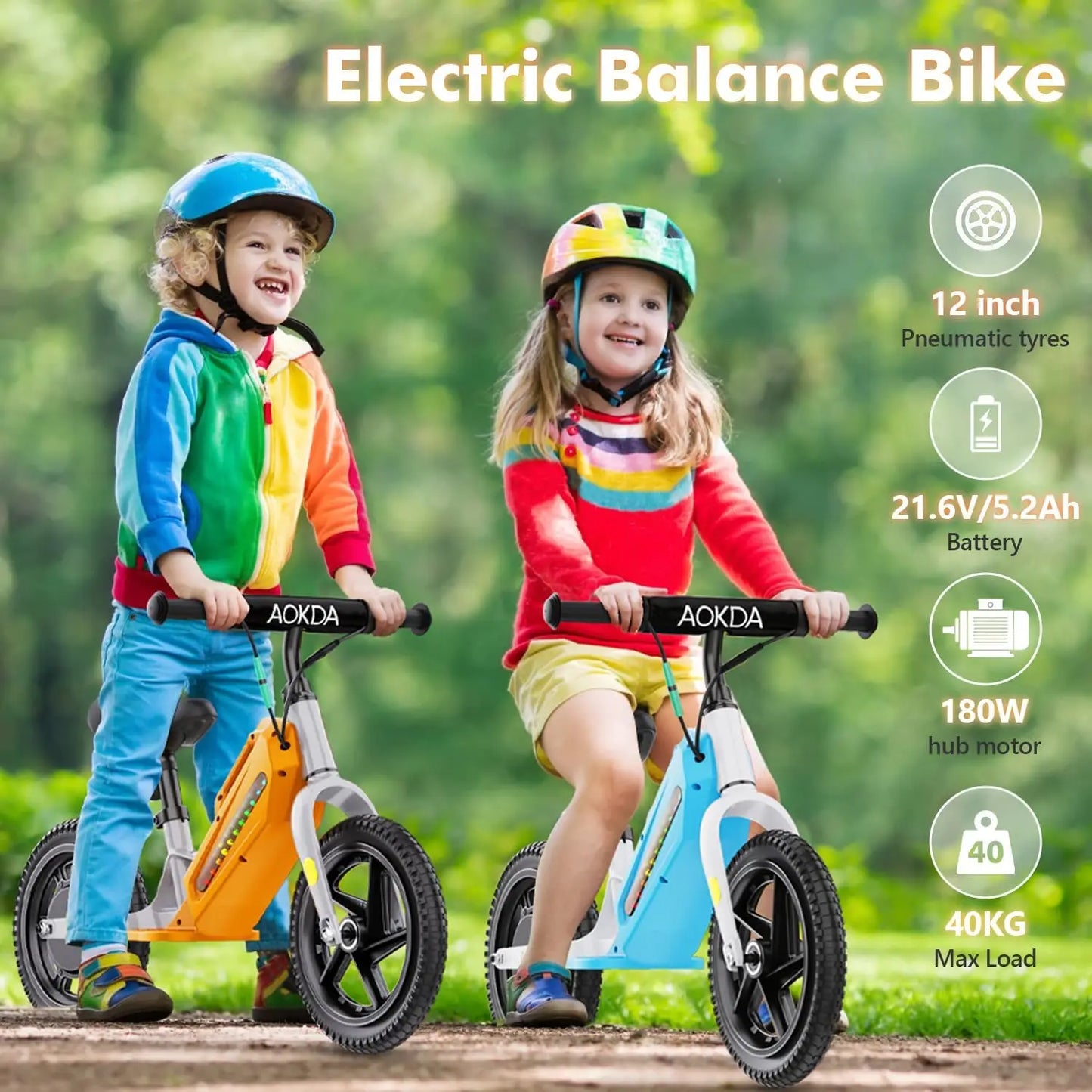 AOKDA K8 Electric Bikes for Kids, 180W Electric Balance Bike, 12" Pneumatic Tire 21.6V/5.2Ah Battery Boys & Girls E Bike Bicycle