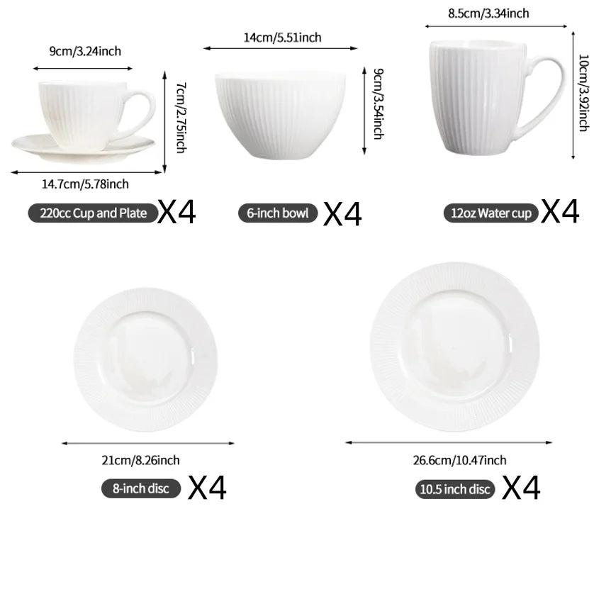 QOMO 24/36/48 Piece White Porcelain Dinnerware Set with Dessert Plate,Dinner Plate,Cup,Bowl Tableware Set