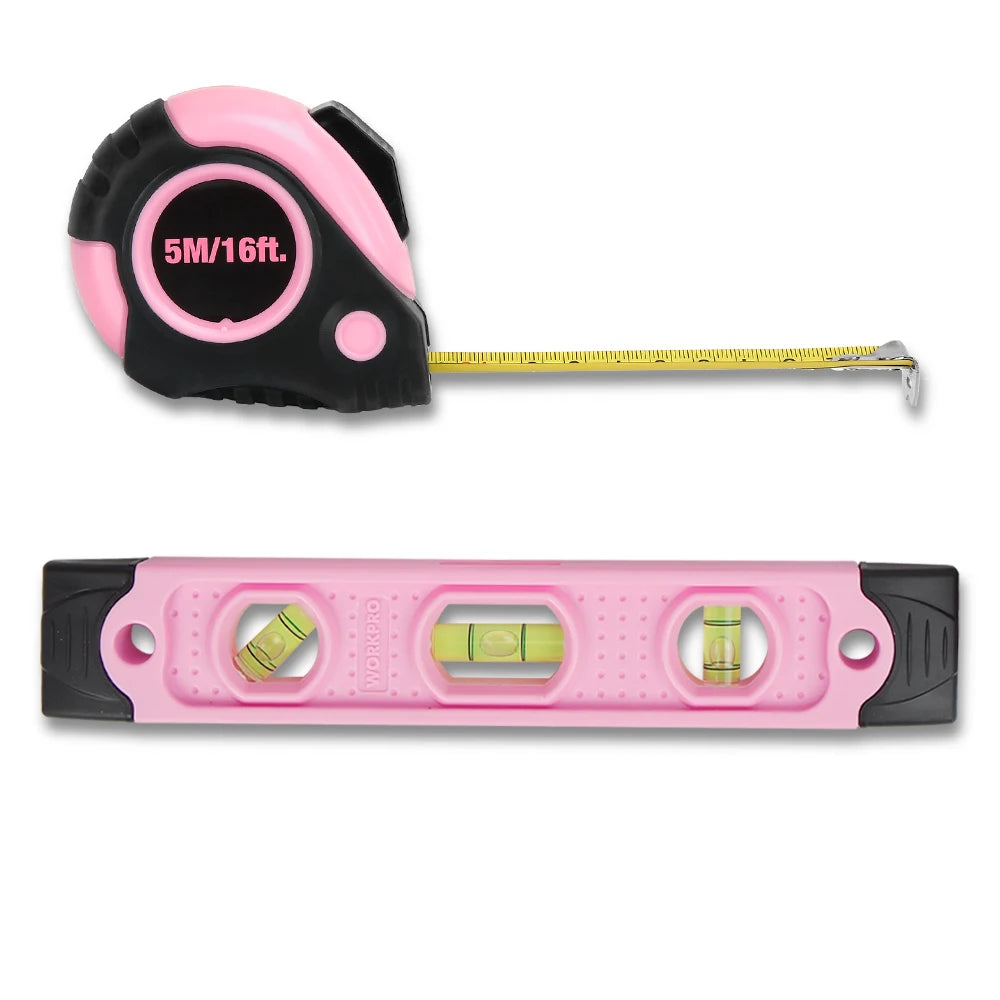 WORKPRO Pink Tool Kit - 236 Pieces Pink Tool Set with Easy Carrying Round Pouch, Household Tool Kit Perfect for DIY, Home Mainte