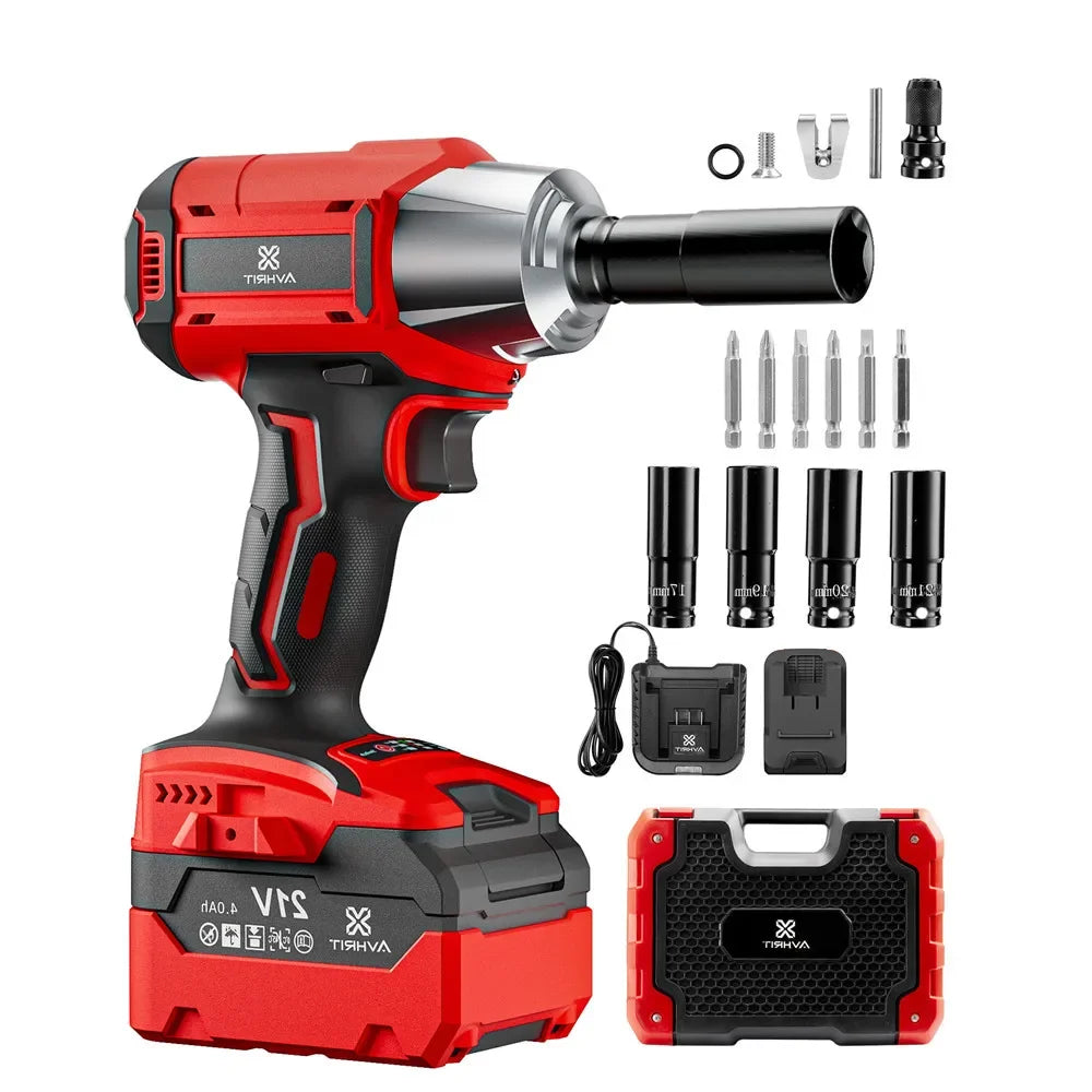 Brushless 1/2" 4.0Ah Heavy Duty Electric Impact Wrench 650N.M Ratchet Nut Gun Cordless For Cay Tyre Wheel Removal Electric Tools