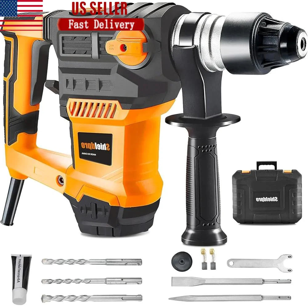 13 Amp SDS-Plus Rotary Hammer Drill Heavy Duty Vibration Control 3 Function Modes Chisel Bits Tool Masonry Concrete Metal
