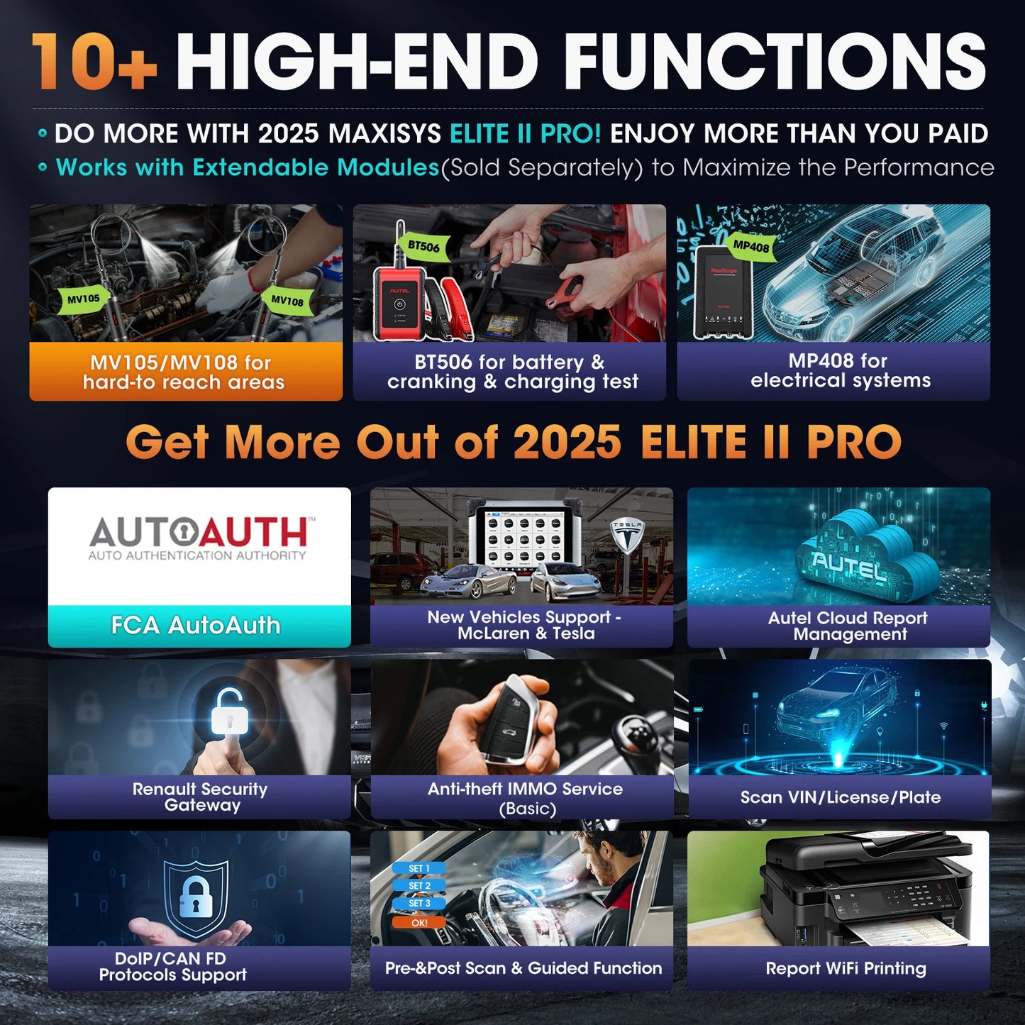 Autel Maxisys Elite II Pro Car Diagnostics Tool J2534 ECU Programming ECU Coding Motor TruSpeed CAN FD/DoIP PK MK908P Elite 2