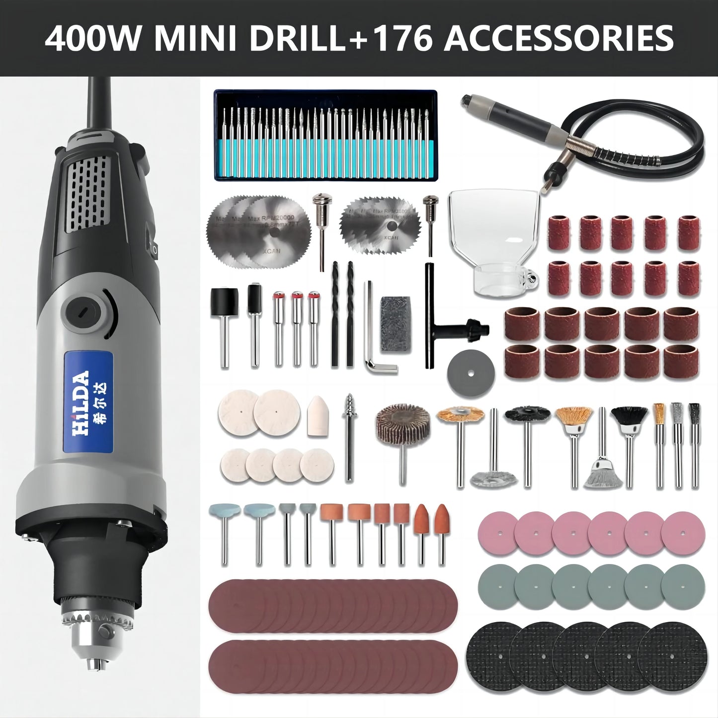 HILDA 500W Rotary Tool Variable Speed Rotary Tool  Accessories Kit Cutting Detail Sanding Engraving Wood Carving and Polishing