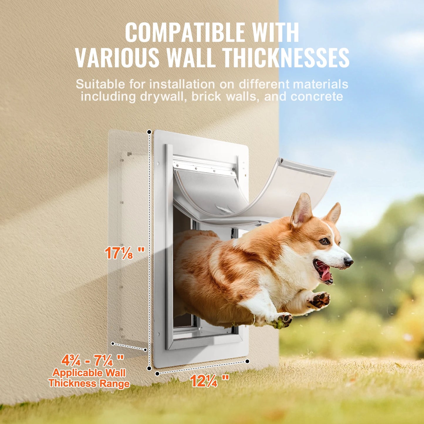 VEVOR Pet Door Metal Frame with Lock and 3-Flap System Weatherproof Doggy Door Easy to Install in Interior or Exterior Walls