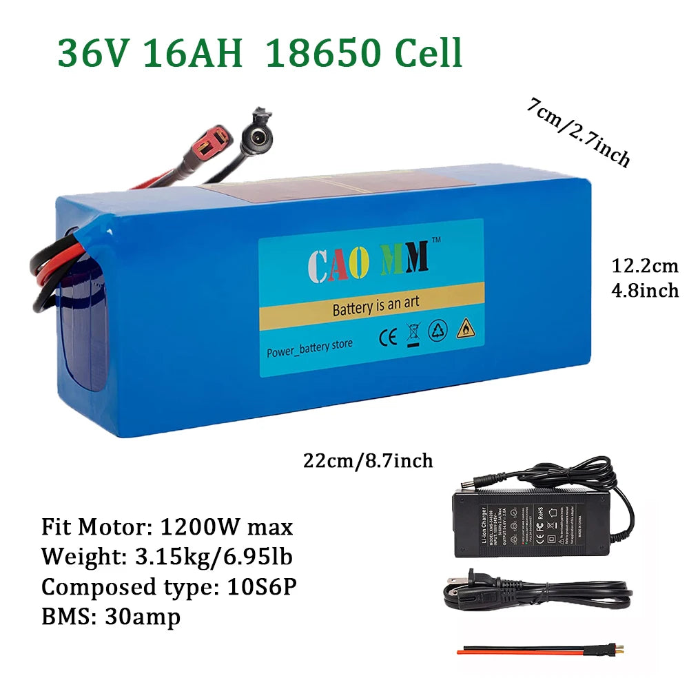 36v 48V Battery, 10Ah/ 14AH/ 16AH/ 20AH Ebike Battery for 200-1200W Electric Bike Bicycle, Scooter and Other Motor
