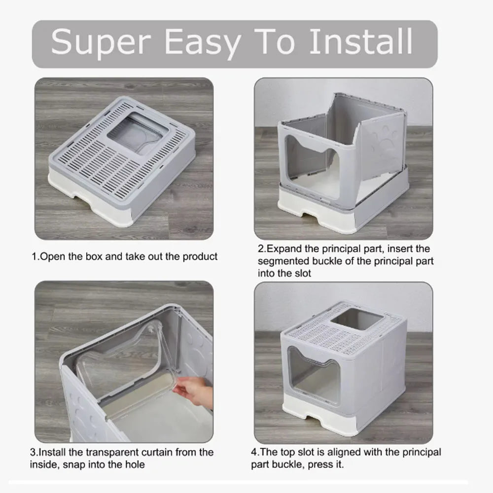 Convenient Foldable Litter Box: Drawer Design with Scooper for Easy Cat Waste Management