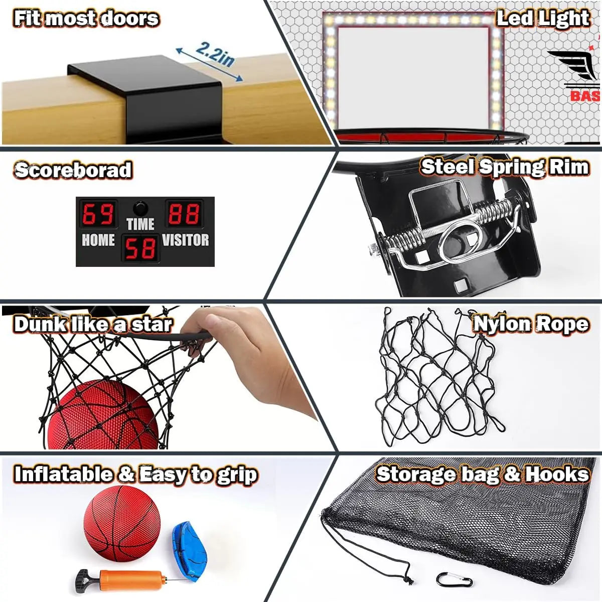 VATOS 2x Basketball Hoop Indoor Outdoor Electric Basketball Mini Scoreboard 4x Balls Toy Gift for Kids Boys Girls Sports Game