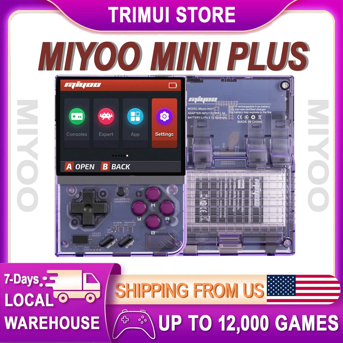Miyoo Mini Plus Retro Handheld Console, 3.5'' IPS Screen, Linux Open Source Gaming Device