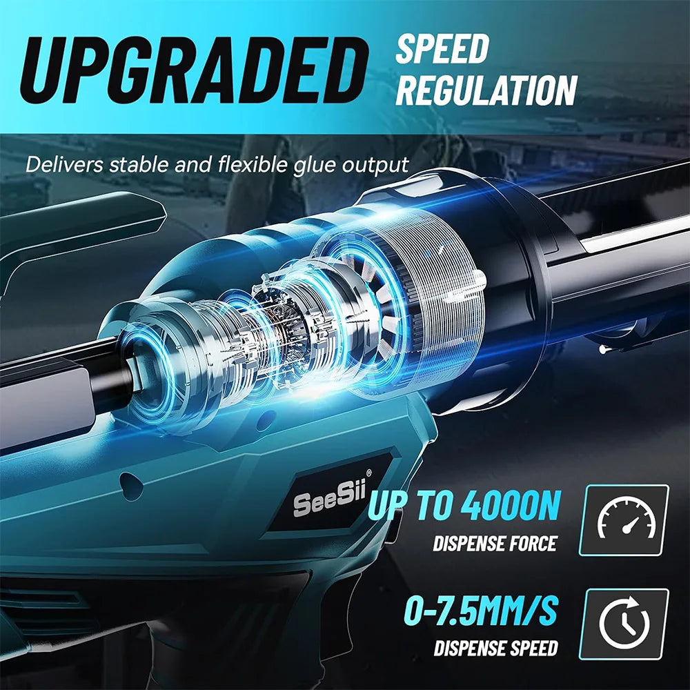 SEESII Cordless Cement Glass Adhesive Glue Electric Caulking Gun Seal Sealant Tool Wireless Glass Glue Gun for Filling Sealing