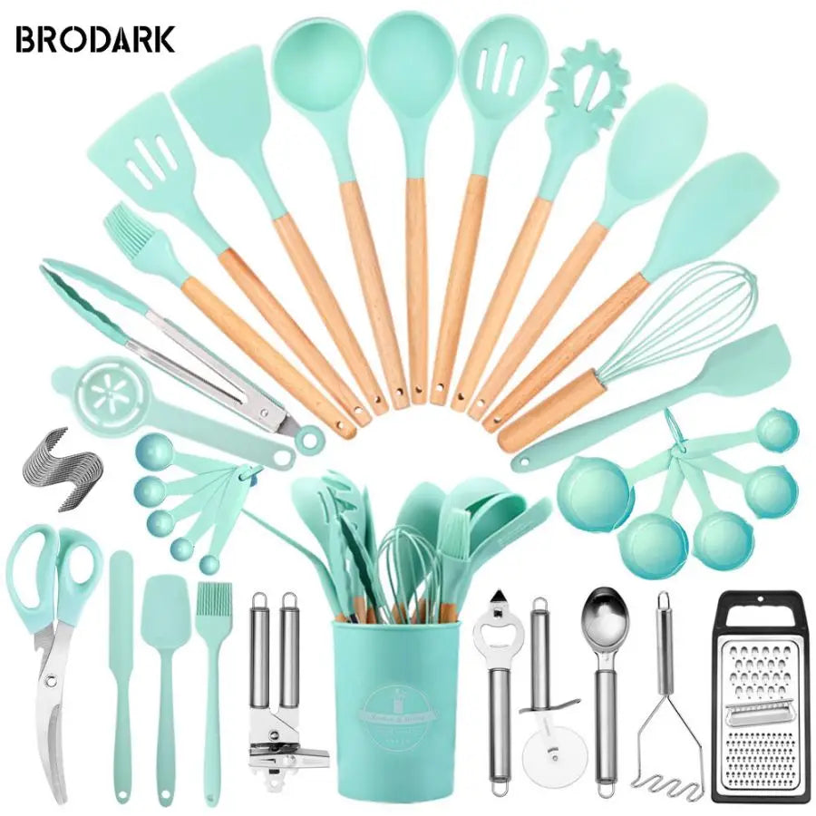 44pcs Premium Silicone Kitchen Utensil Set With Wooden Handles