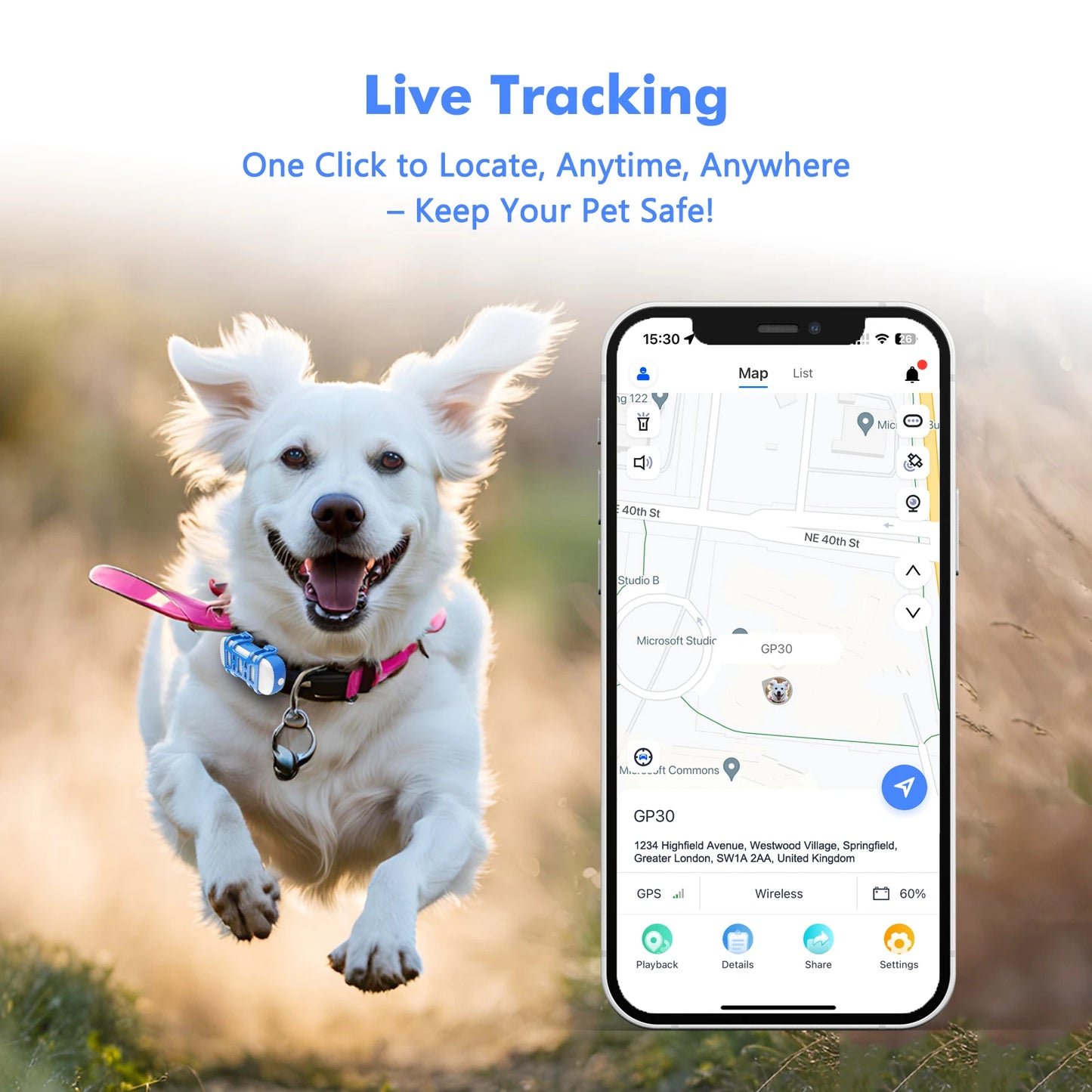 4G Dog Cat GPS Tracker for Pets - Waterproof Smart Locator with App, Live Tracking & Light/Sound Search, Free Trial Included