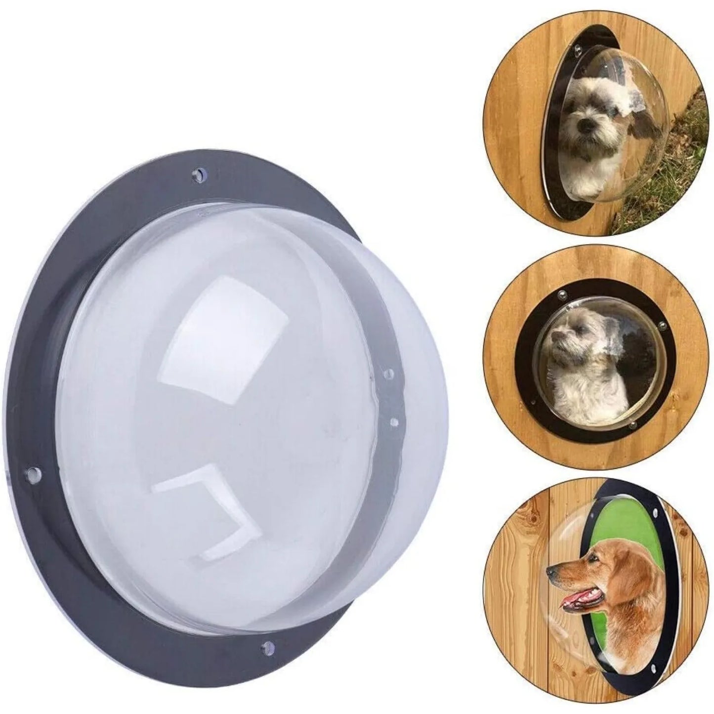 Clear Acrylic Pet Fence Window, 12.4" Round Viewing Portal for Dogs/Cats, Fits Wood/Vinyl Fences (5" Depth, Easy Install)