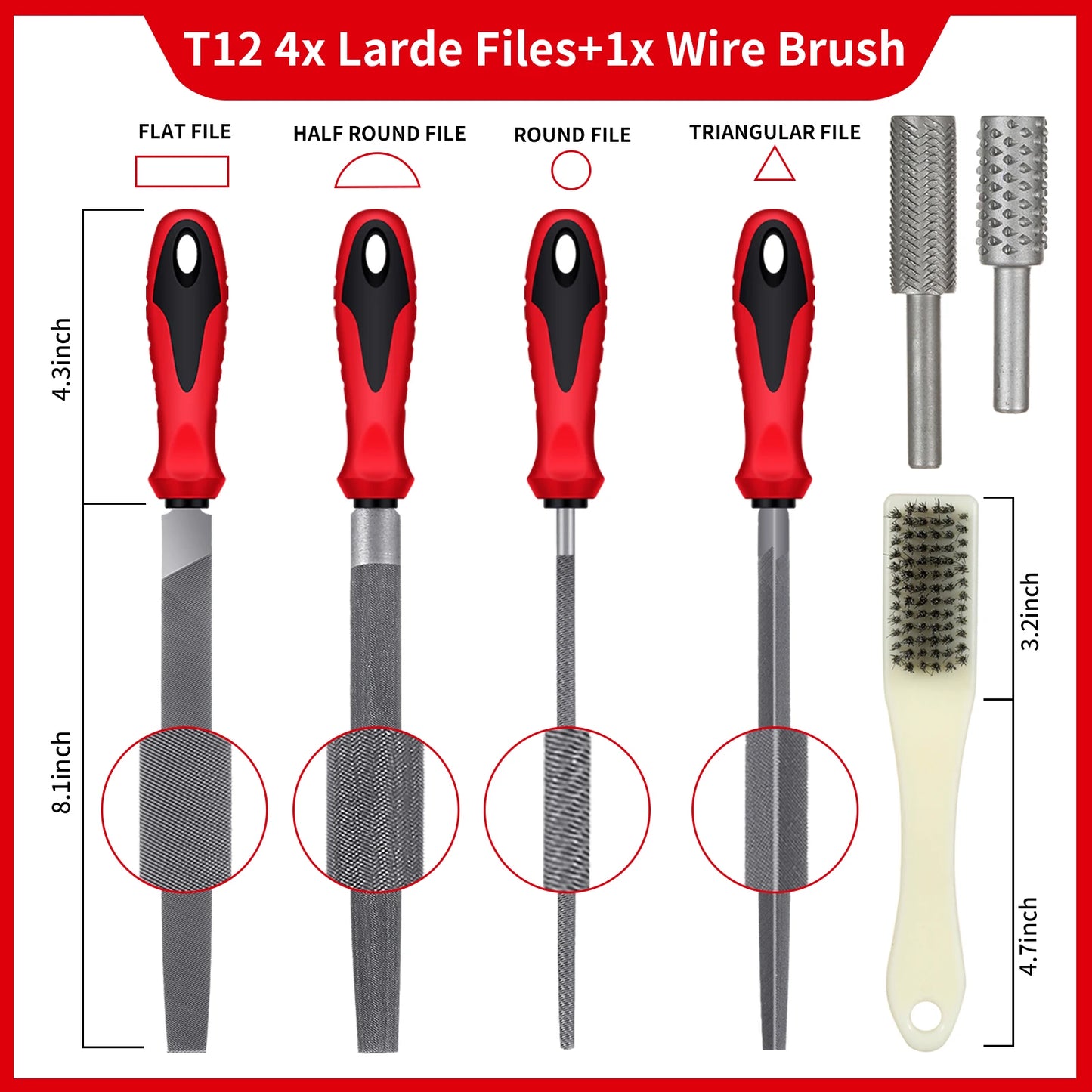 57Pcs Metal & Wood File Rasp Set,Grade T12 Forged Alloy Steel, Half-round/Round/Triangle/Flat 4pcs Large Tools, 14pcs Needle Fil