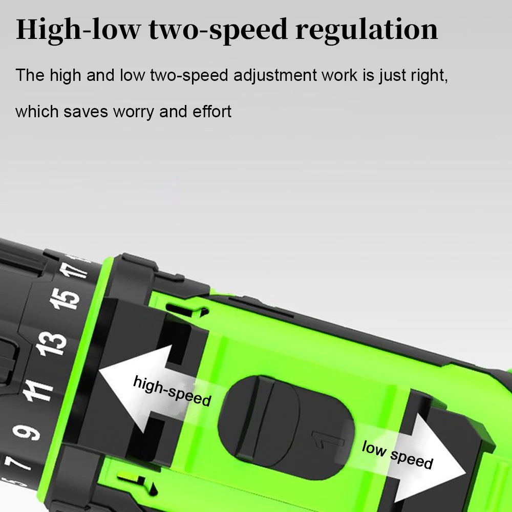 21V Household Power Tools Lithium Battery Rechargeable Cordless Drill Multifunction Screwdriver with Display and Impact Function