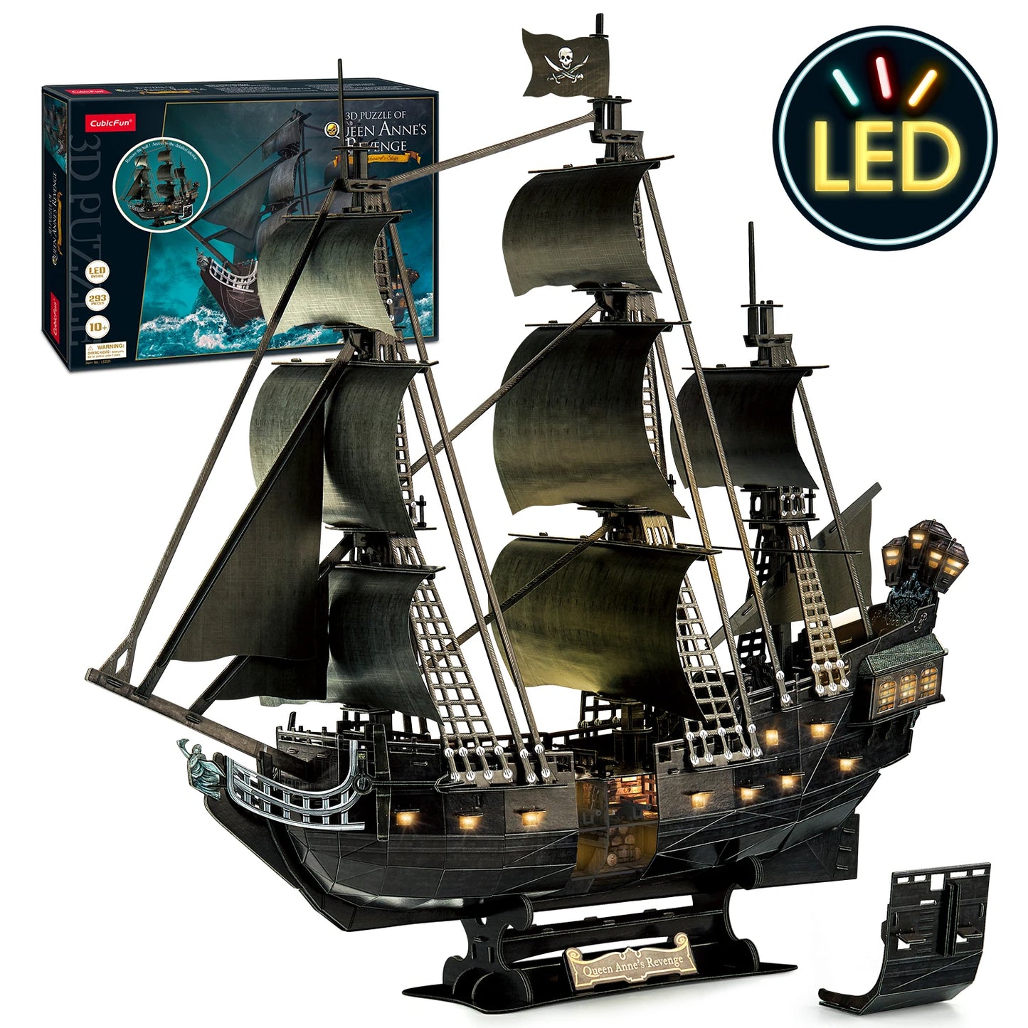 CubicFun 3D Puzzles Ship from PL/US/RU LED Flying Dutchman Pirate Ship Model Queen Anne Revenge Sailboat Titanic Ship Jigsaw