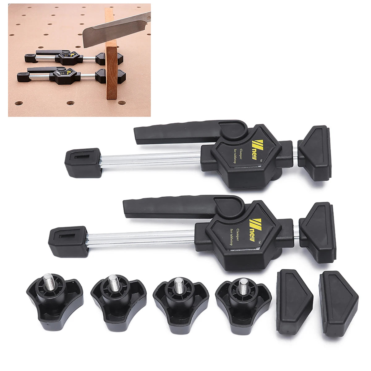 2pcs 20mm MFT Table Clamp Quick Ratchet Release Woodworking Clamp Speed Squeeze Clip Kit Spreader Gadget DIY Tool