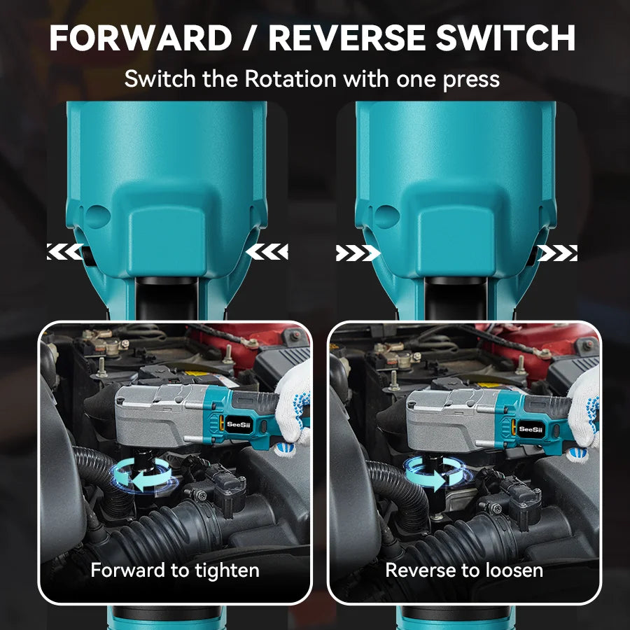 Seesii 300NM 1/2'' Right Angle Impact Wrench kit Brushless Electric Ratcheting Wrench Car Repair Tools for Makita 18v Battery