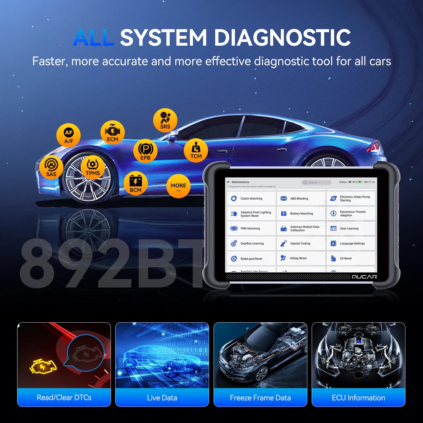 Lifetime Free Update MUCAR 892BT OBD2 Scanner CANFD&DOIP Bi-directional Diagnostic Tool Full System 34 Reset ECU Coding