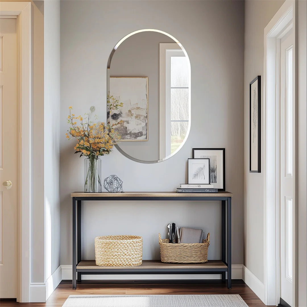 LUVODI Frameless Long Oval Vanity Mirror Beveled Edge Silver Glass Wall Decor