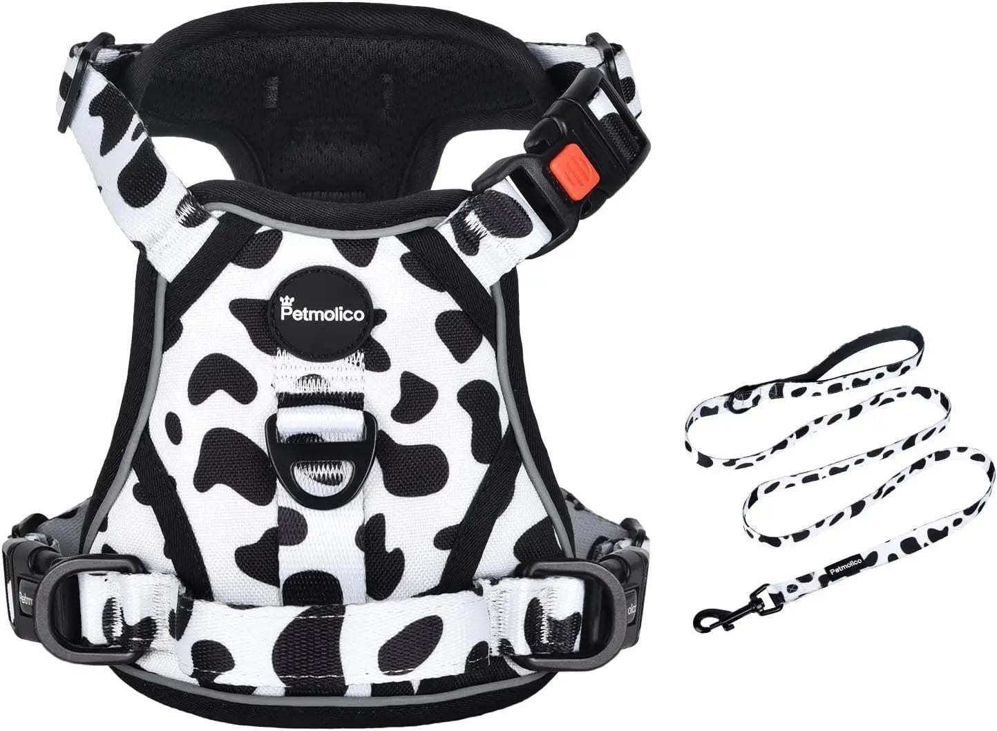 No Pull Dog Harness and Leash Set No Choke Easy Control Handle Soft Padded Reflective Vest  for Medium Dog Breed Cow Pattern