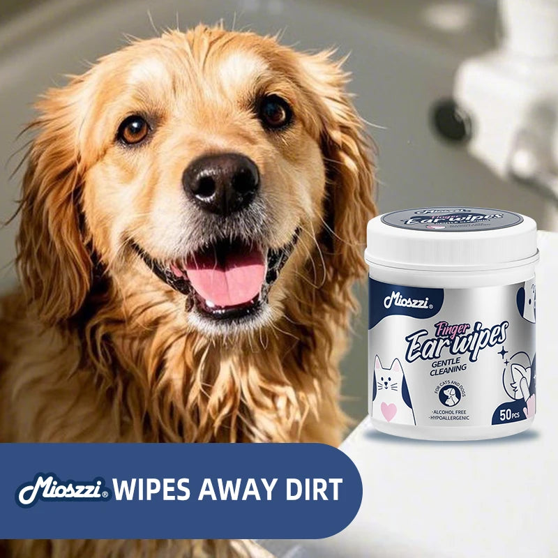 Mioszzi Pet Ear Cleaning Finger Wipes for Dogs & Cats,Safe & Hygienic Pet Grooming Essentials,50pcs