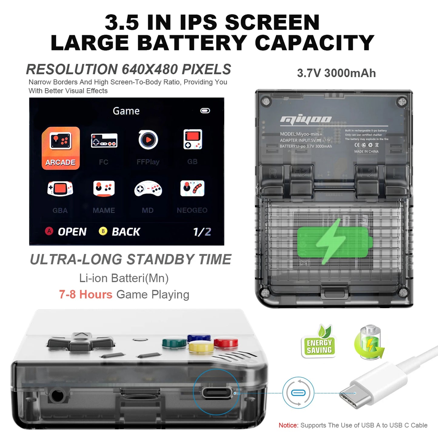 Miyoo Mini Plus Retro Handheld Console, 3.5'' IPS Screen, Linux Open Source Gaming Device