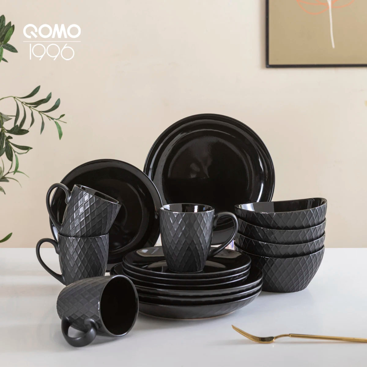 16 Piece Ceramic Dinner Tableware Set，Service for 4,Simple Style