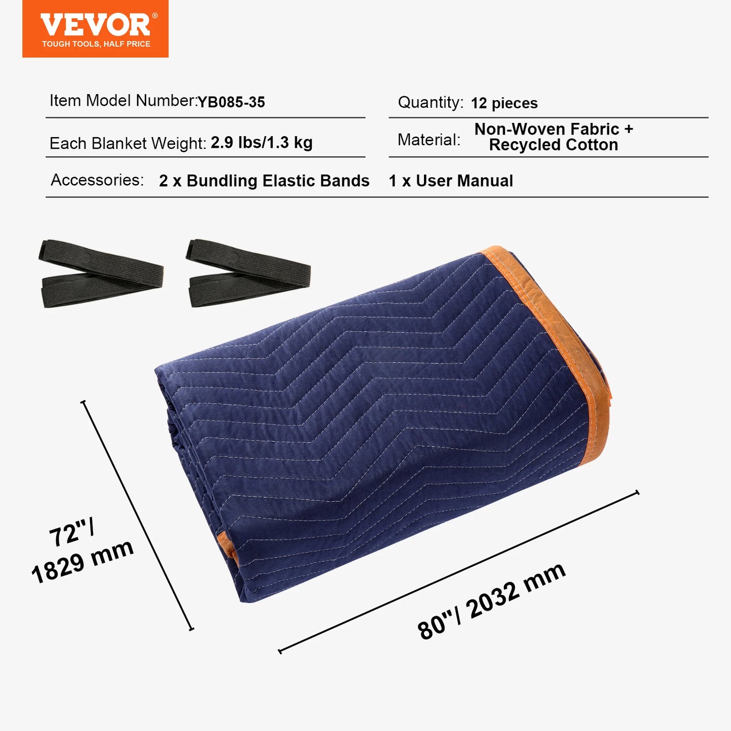 VEVOR 35/65 lbs Moving Blankets 12 Packs 80" x 72" Packing Blanket Heavy Duty Mover Pads for Protecting Furniture Appliances
