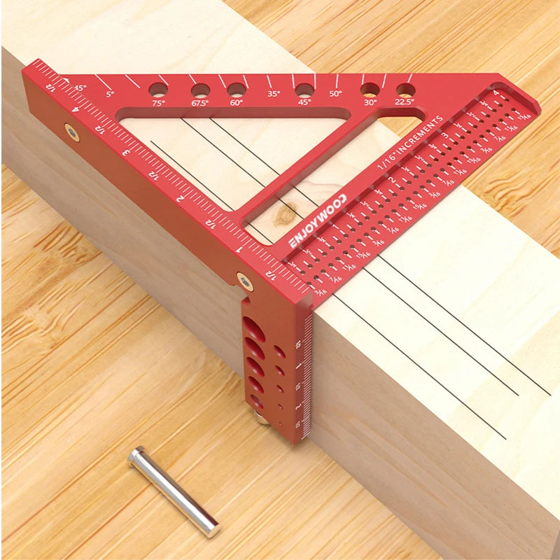 ENJOYWOOD 5 inch 3D Multi-Angle Measuring Ruler Square Ruler 22.5-90 Degree Protractor Hole Positioning Woodworking Tool