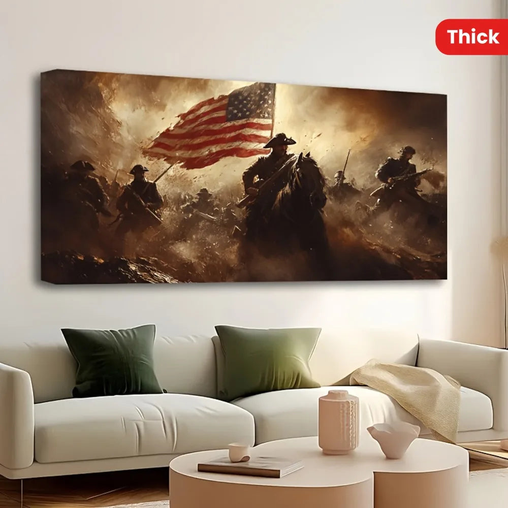 1.5 inch thick pine solid wood frame, American Revolutionary War theme, oil on canvas wall art poster, suitable for living room