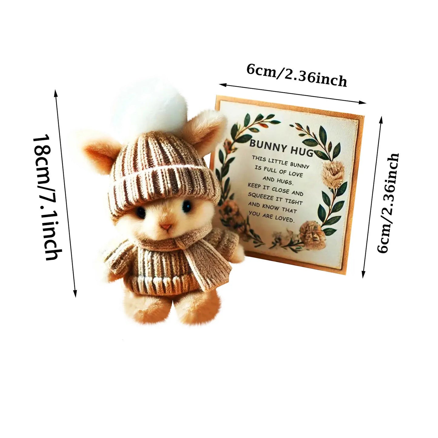 Mini Bunny Hug Doll Easter With Knitted Hat Plush Stuffed Rabbit Doll Emotional Support Animal With Gift Box Inspirational Card