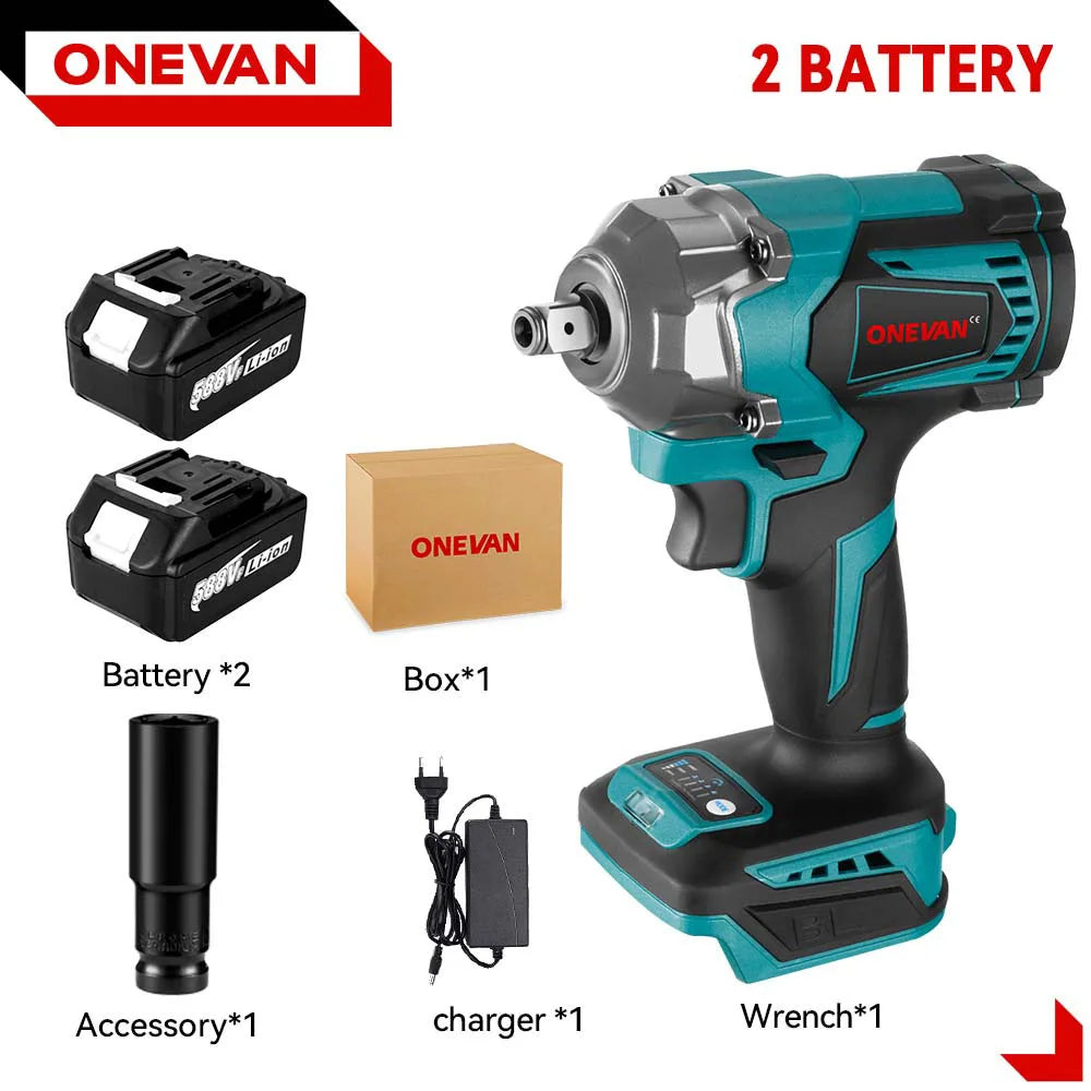 ONEVAN High Torque Brushless Electric Impact Wrench Cordless 1/2 inch Car Repair Screwdriver Power Tools for 21V 18V Battery