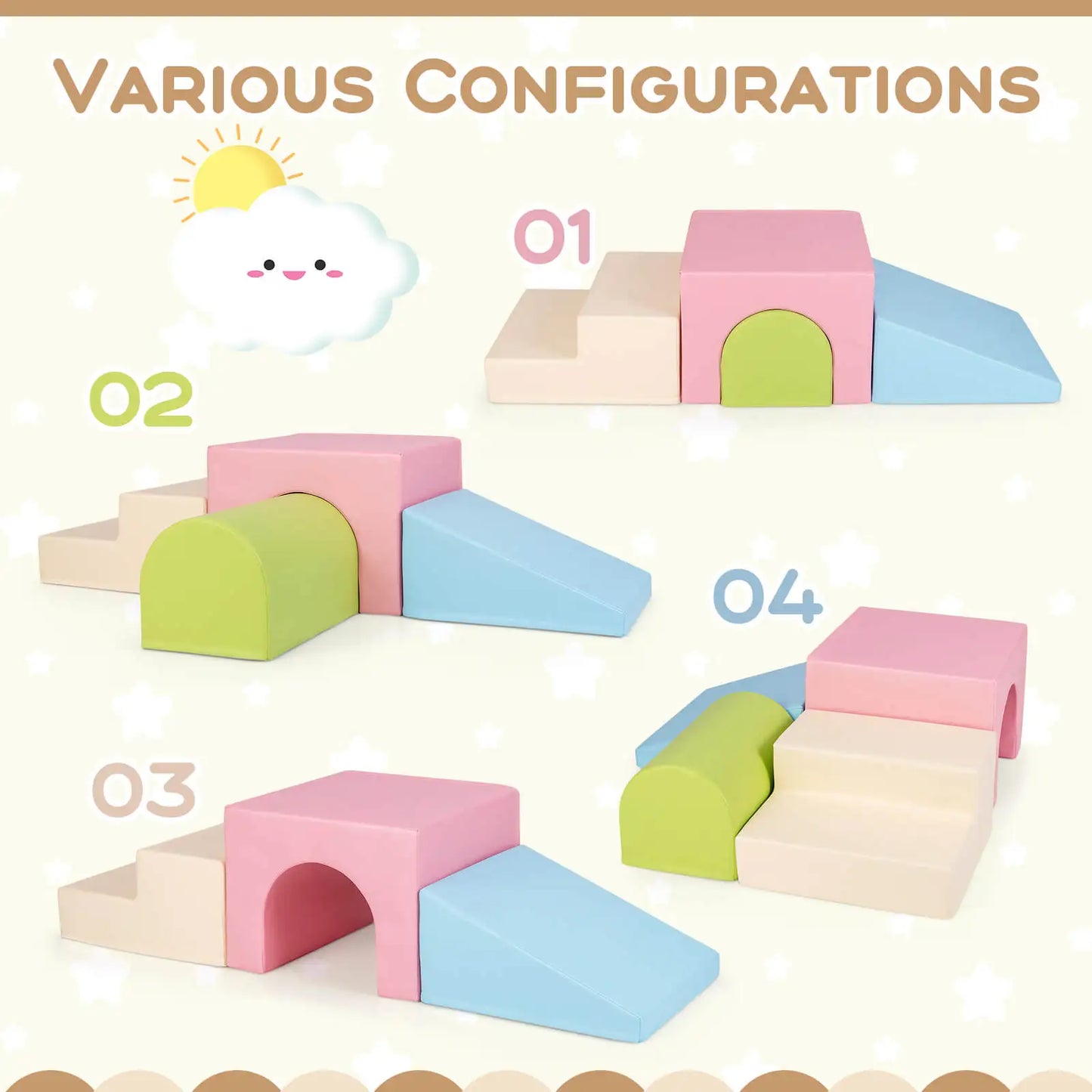 Kids Climb and Crawl Activity Playset Blocks w/ Waterproof PU Cover EPE Foam