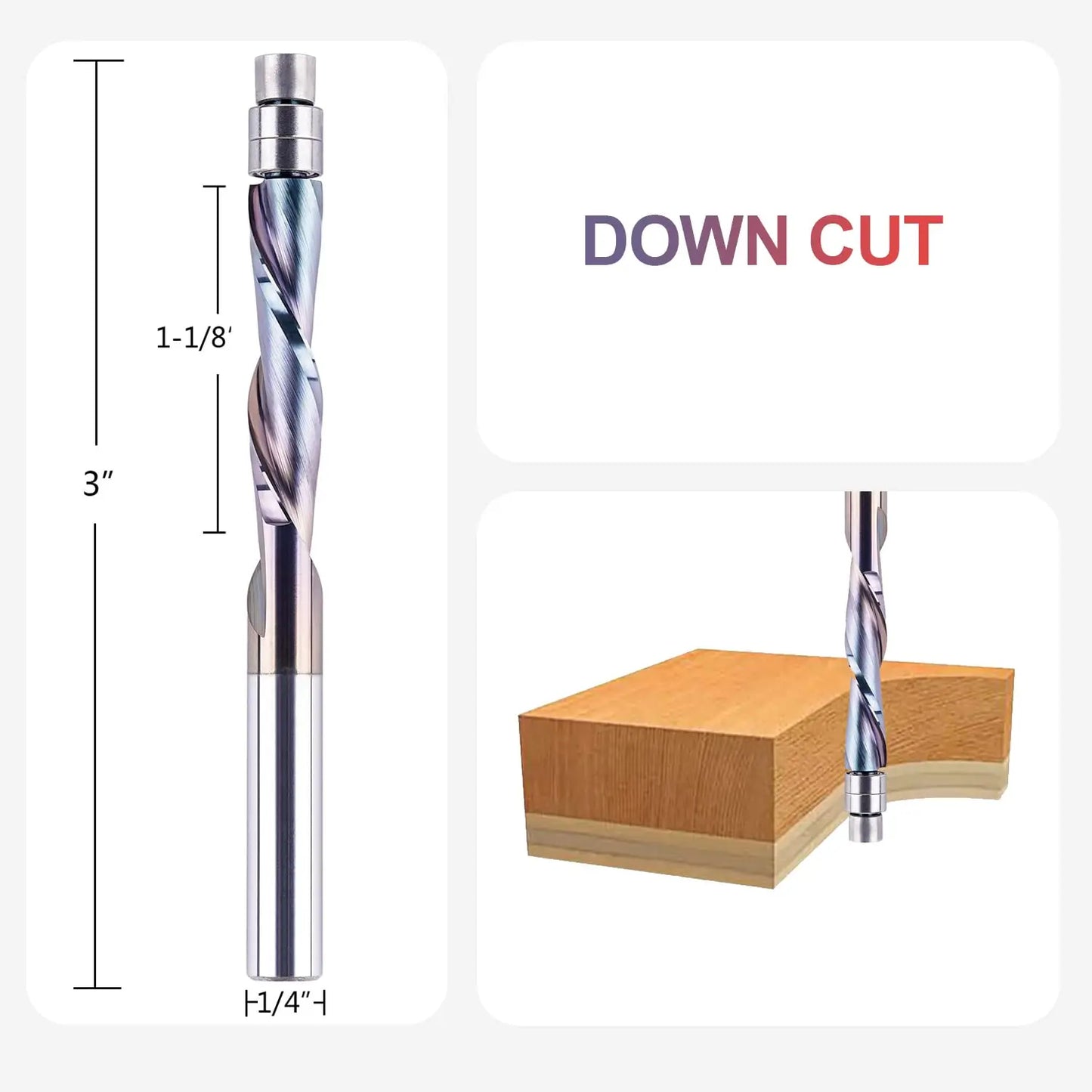 SpeTool 1pc Carbide TAC Coated Bearing Guided Spiral Flush Trim Router Bit 1/4inch Shank CNC UP&DOWN Cut Milling Cutter for Wood
