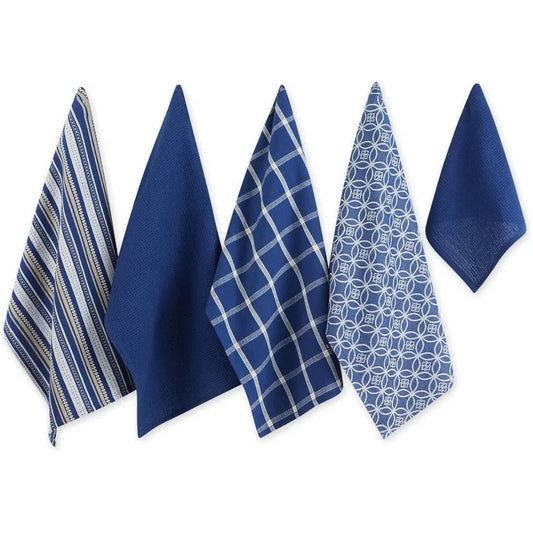 Assorted Woven Kitchen Set, Dishtowel, 18x28, Dishcloth, 13x13, Nautical Blue, 5 counts