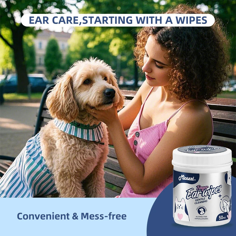 Mioszzi Pet Ear Cleaning Finger Wipes for Dogs & Cats,Safe & Hygienic Pet Grooming Essentials,50pcs