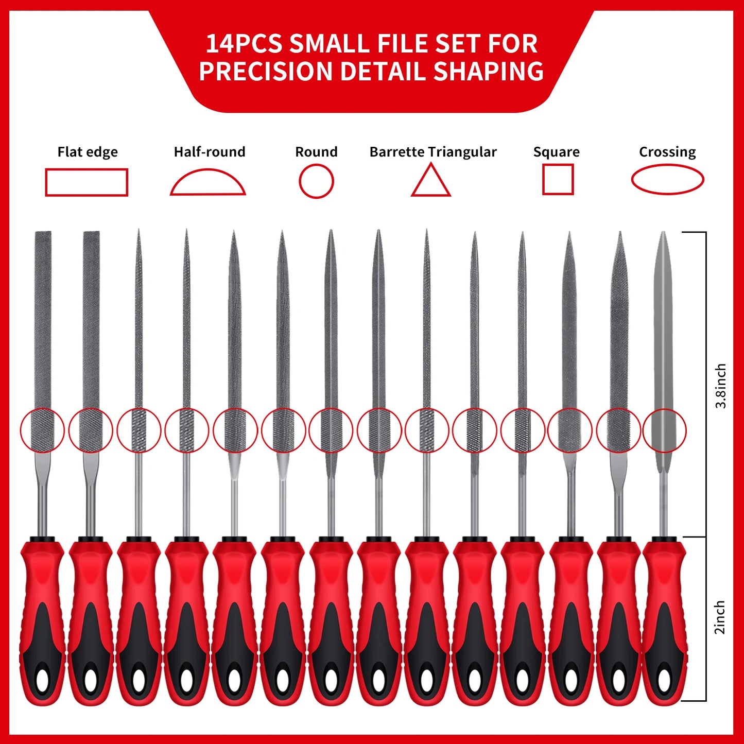57Pcs Metal & Wood File Rasp Set,Grade T12 Forged Alloy Steel, Half-round/Round/Triangle/Flat 4pcs Large Tools, 14pcs Needle Fil