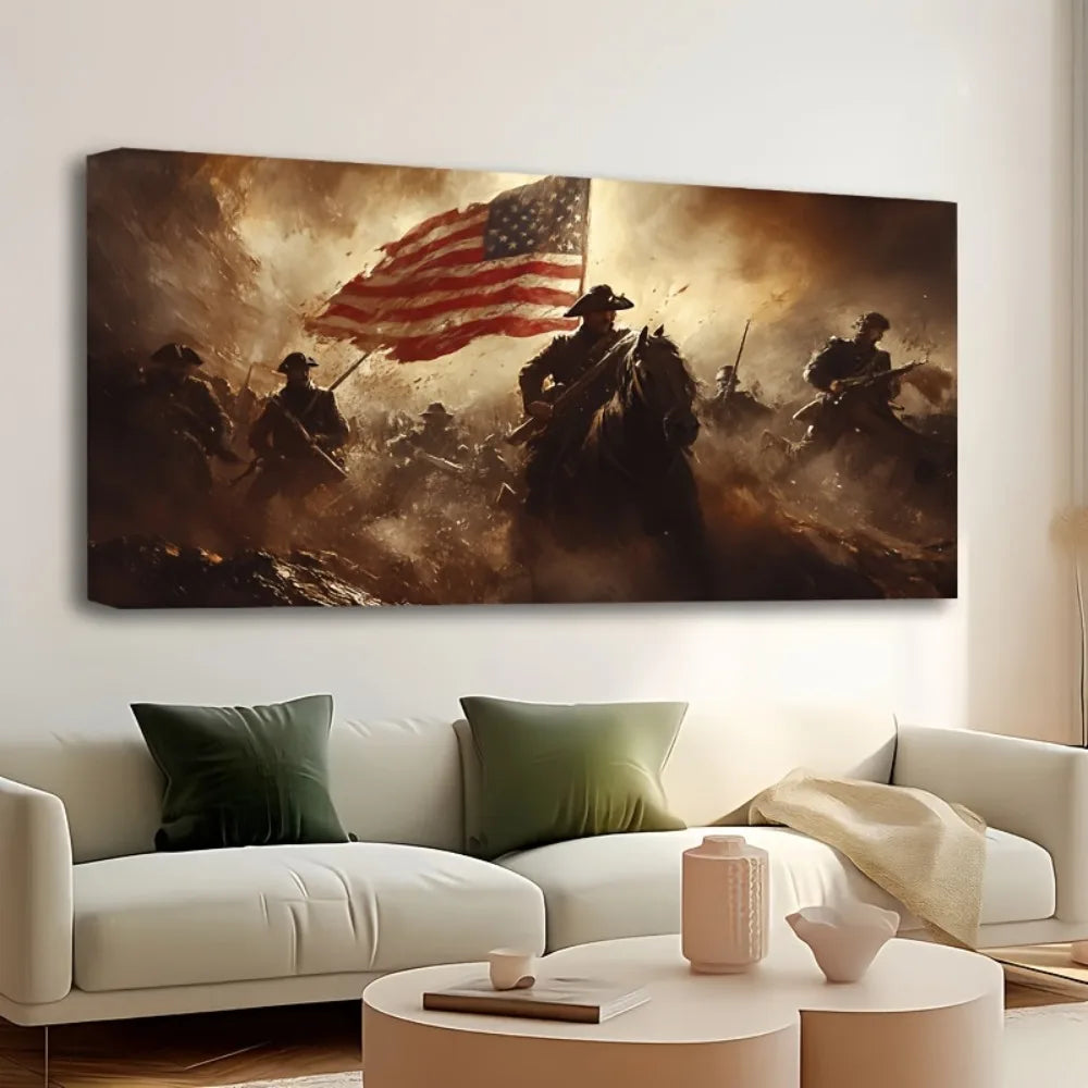 1.5 inch thick pine solid wood frame, American Revolutionary War theme, oil on canvas wall art poster, suitable for living room